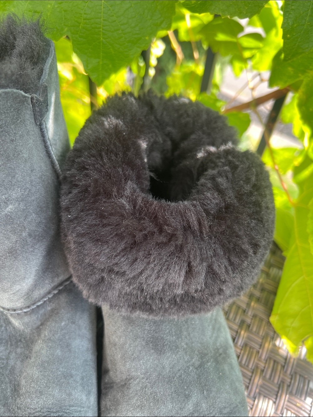 UGG Black Kelly Suede Shearling Boots with Tan Toggle - Picture 6 of 17